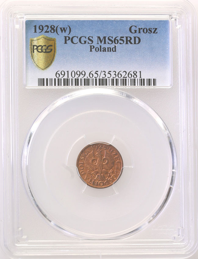 II RP. 1 grosz 1928 PCGS MS65 RD (2 MAX)